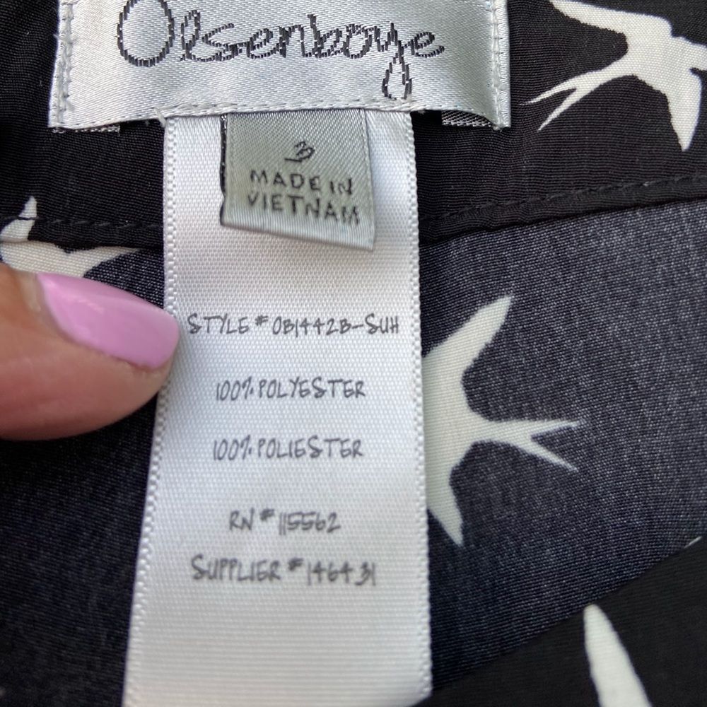 Black wide leg dress pant bird print in white size XS/S side zip extra long - Picture 3 of 6